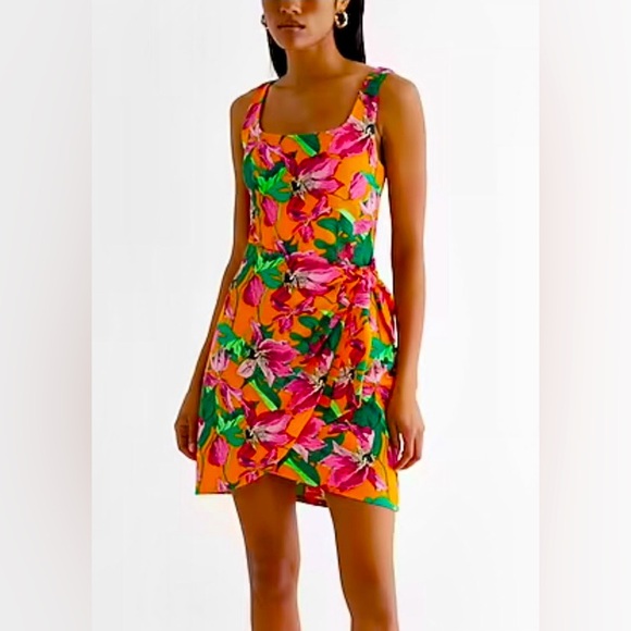 Express Dresses & Skirts - Express Floral Scoop Neck Wrap Front Tie Mini Dress XL